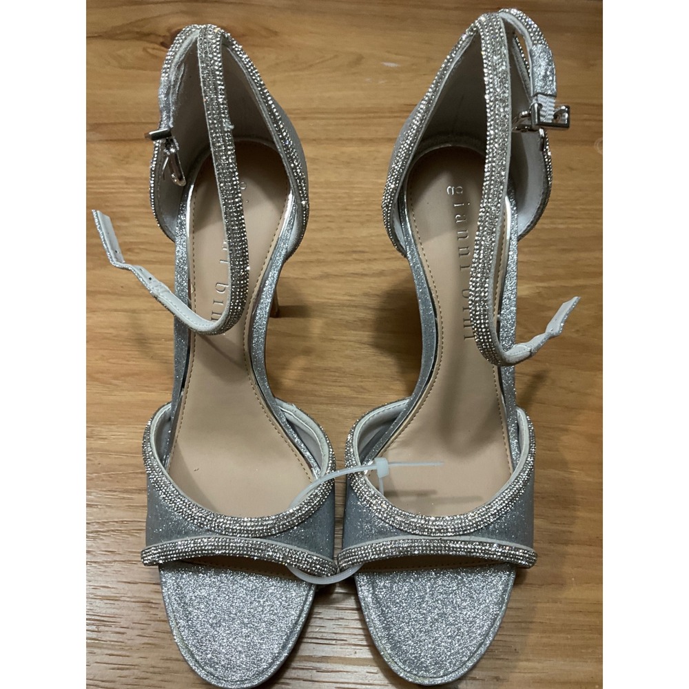 Gianni Bini Silver Glitter Rhinestone Stiletto Sandals Ankle Strap Heels 7.5M